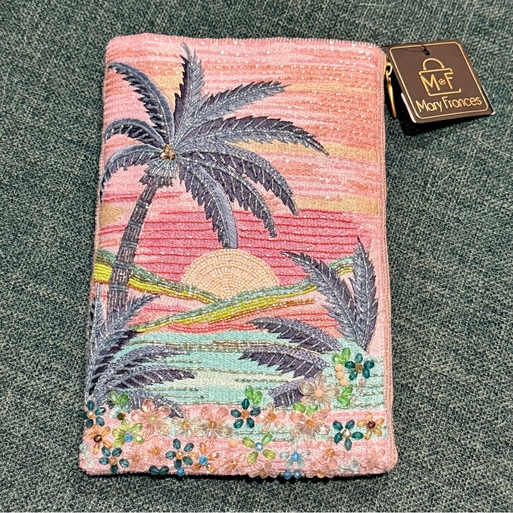 Mary Frances Pink Multicolor Beaded Tropical Sunset Crossbody Wallet